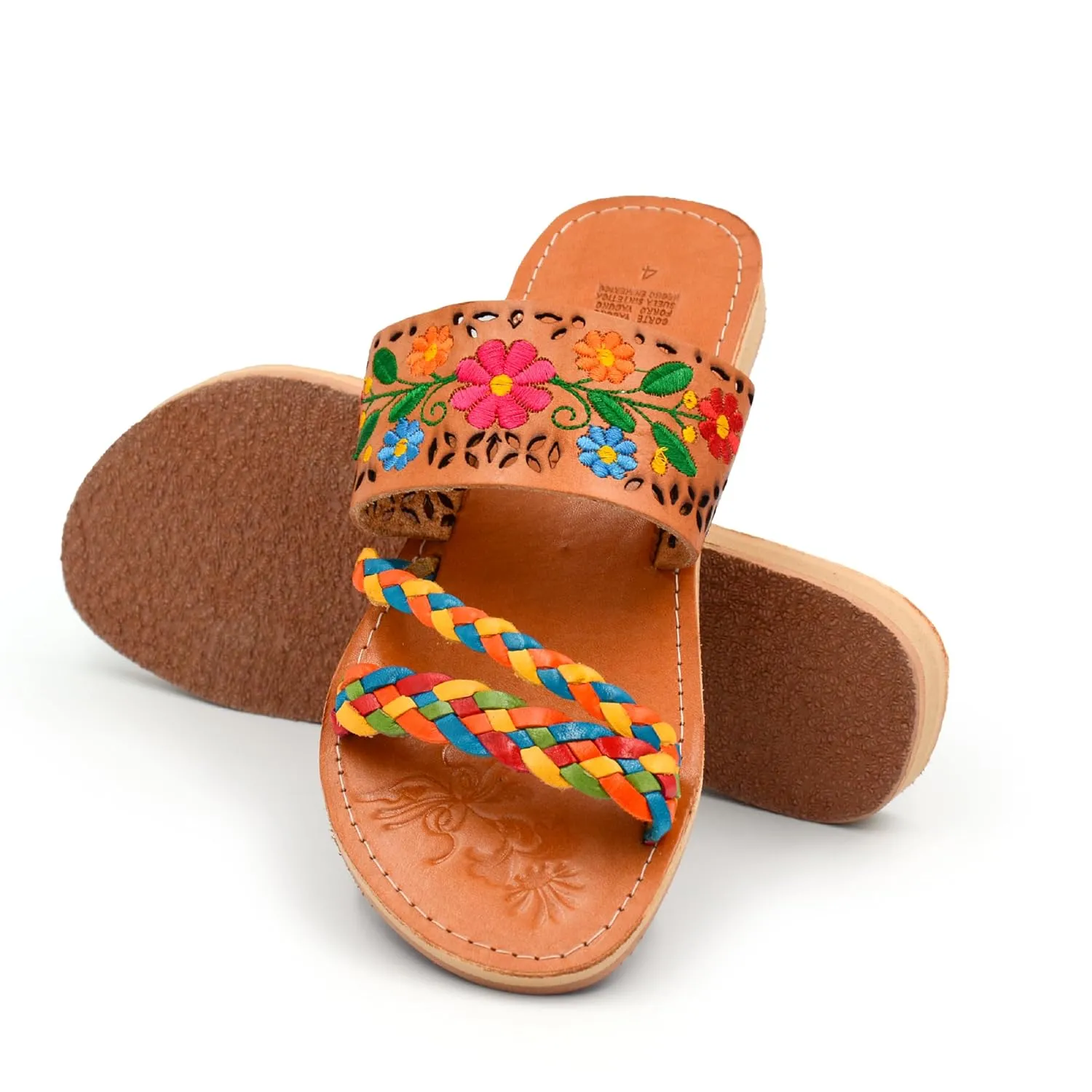 Mexican Leather Sandals with Embroidered Flowers and Braided Straps for Women - Model 216 (8)