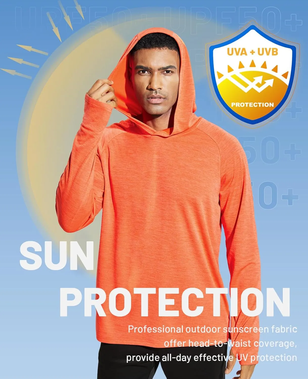 MIER Men's UPF 50  Sun Protection Hoodie Long Sleeve SPF Fishing Hiking Running Thumbhole Shirts Hooded Quick Dry Lightweight