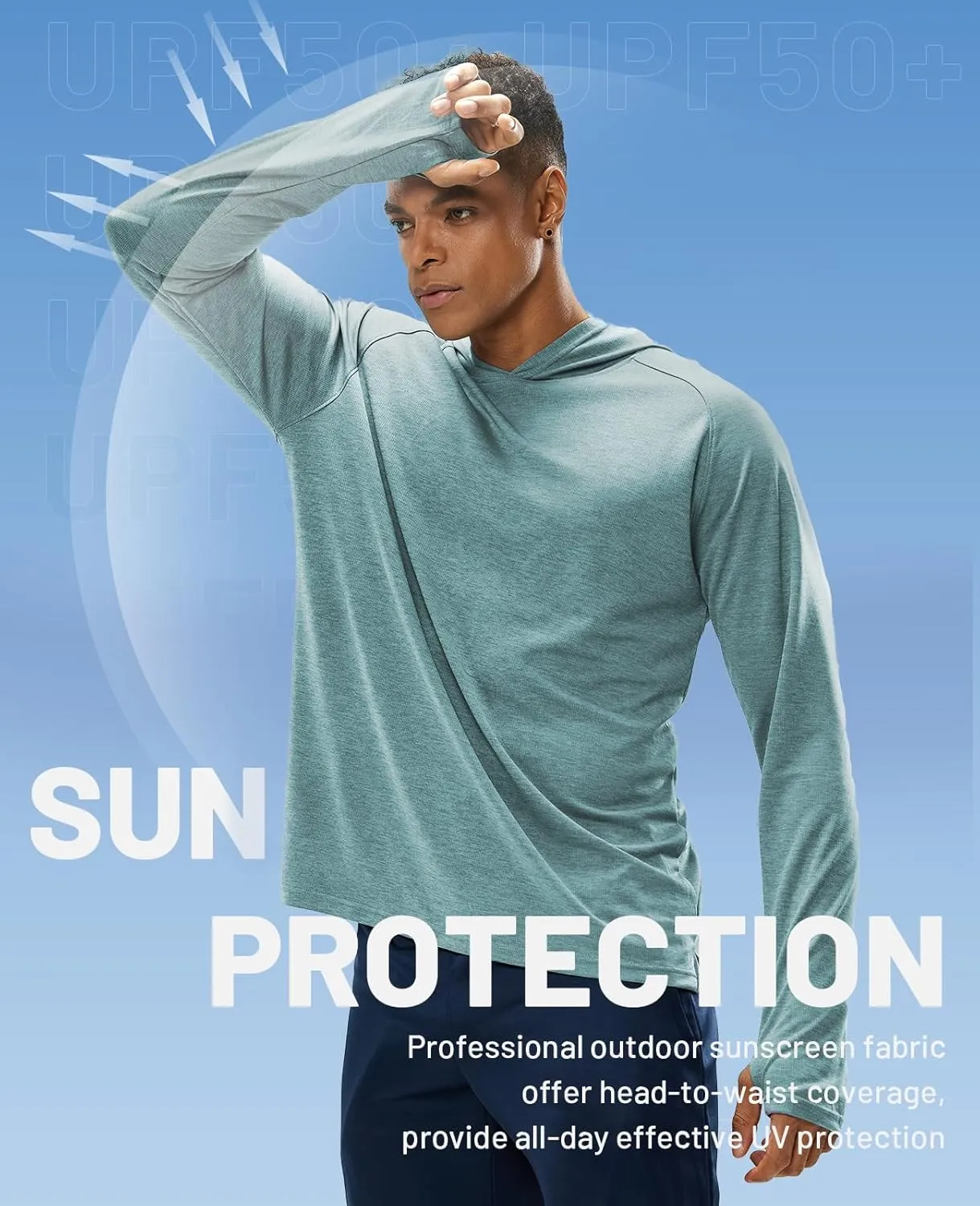 MIER Men's UPF 50  Sun Protection Hoodie Long Sleeve SPF Fishing Hiking Running Thumbhole Shirts Hooded Quick Dry Lightweight
