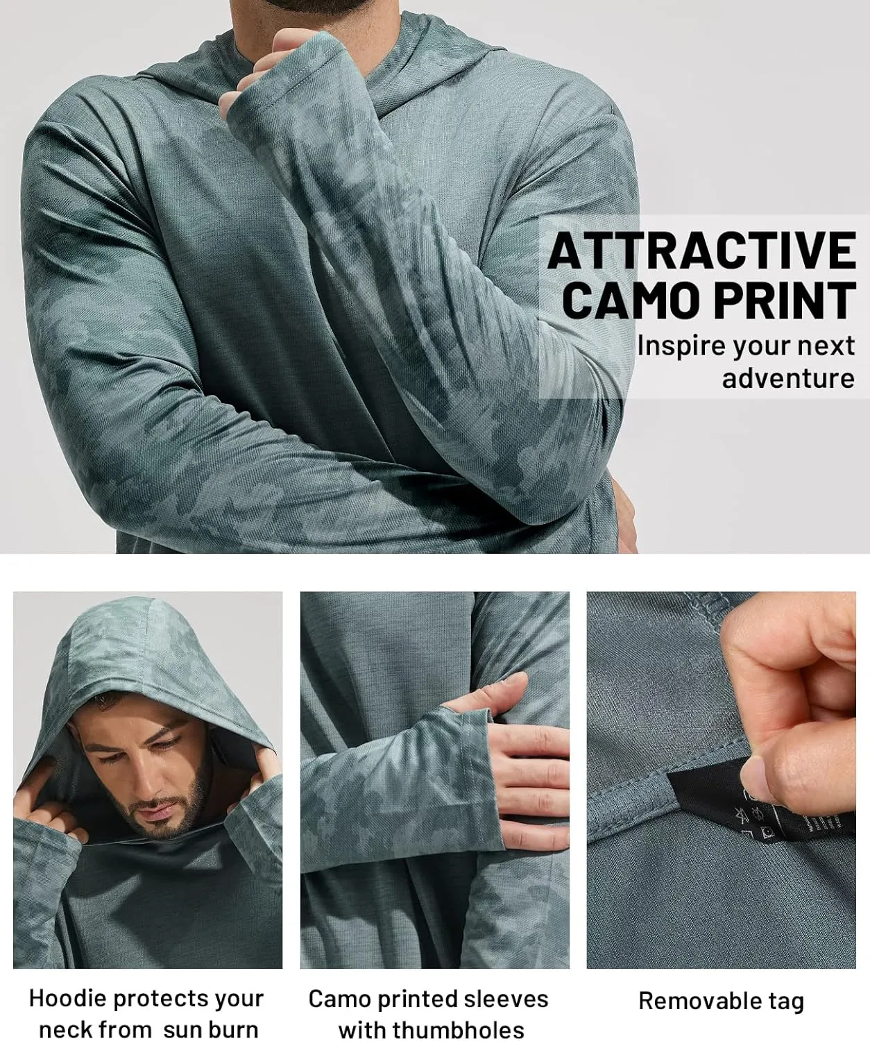 MIER Men's UPF 50  Sun Protection Hoodie Long Sleeve SPF Fishing Hiking Running Thumbhole Shirts Hooded Quick Dry Lightweight
