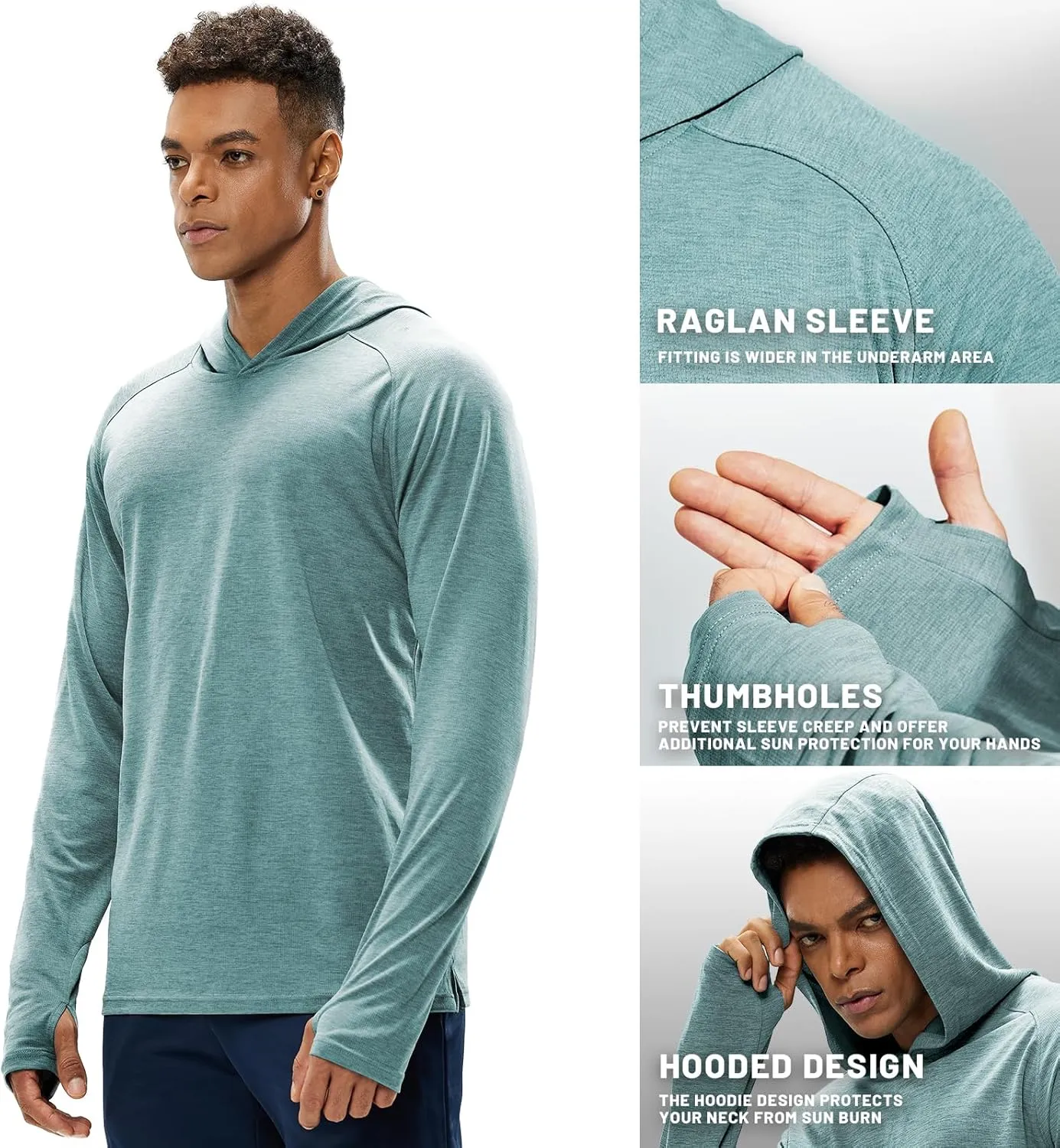 MIER Men's UPF 50  Sun Protection Hoodie Long Sleeve SPF Fishing Hiking Running Thumbhole Shirts Hooded Quick Dry Lightweight