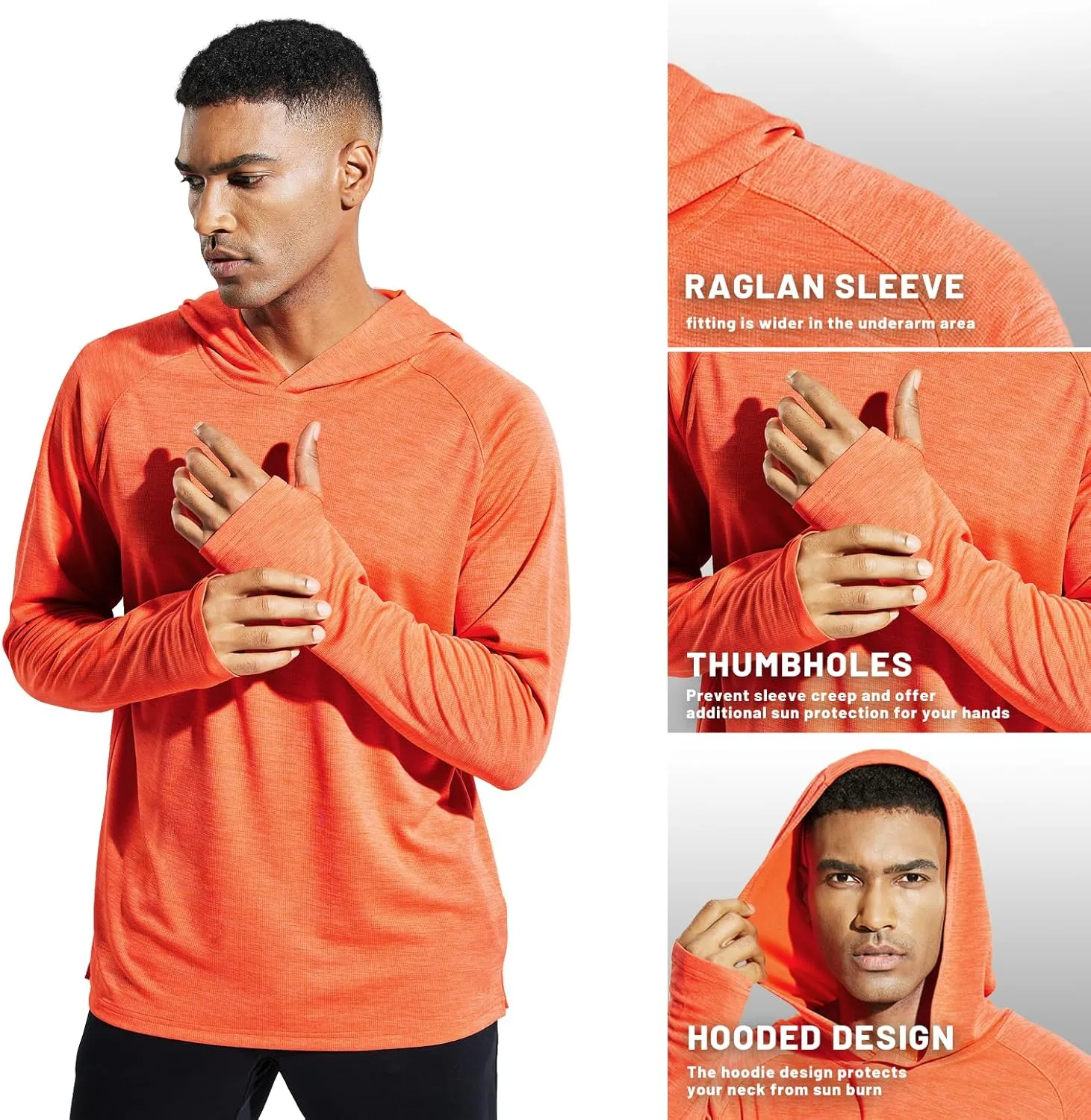 MIER Men's UPF 50  Sun Protection Hoodie Long Sleeve SPF Fishing Hiking Running Thumbhole Shirts Hooded Quick Dry Lightweight