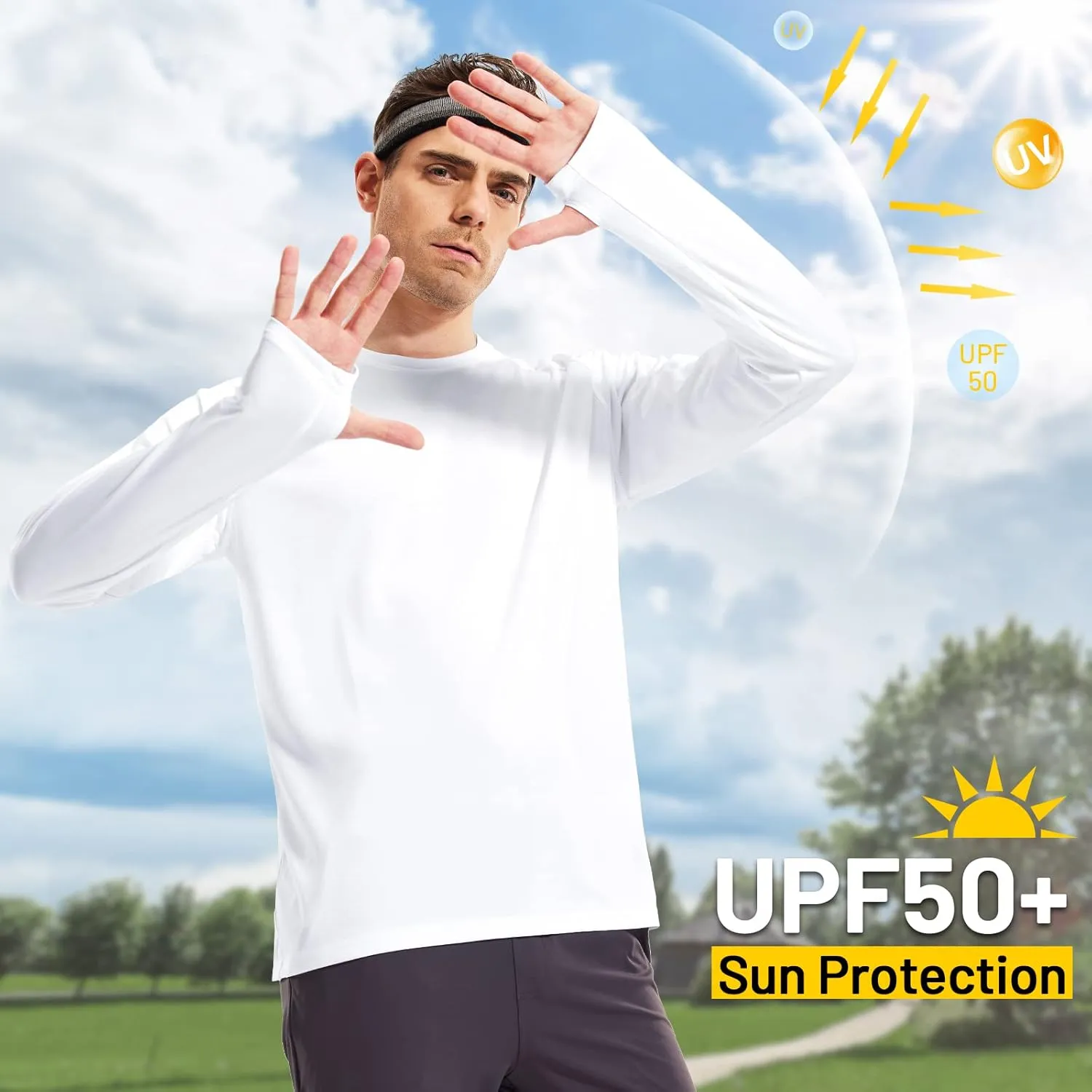 MIER Men's UPF 50  Sun Shirts Quick Dry Long Sleeve UV Shirts Lightweight Rash Guard Swim T-Shirts Hiking Running