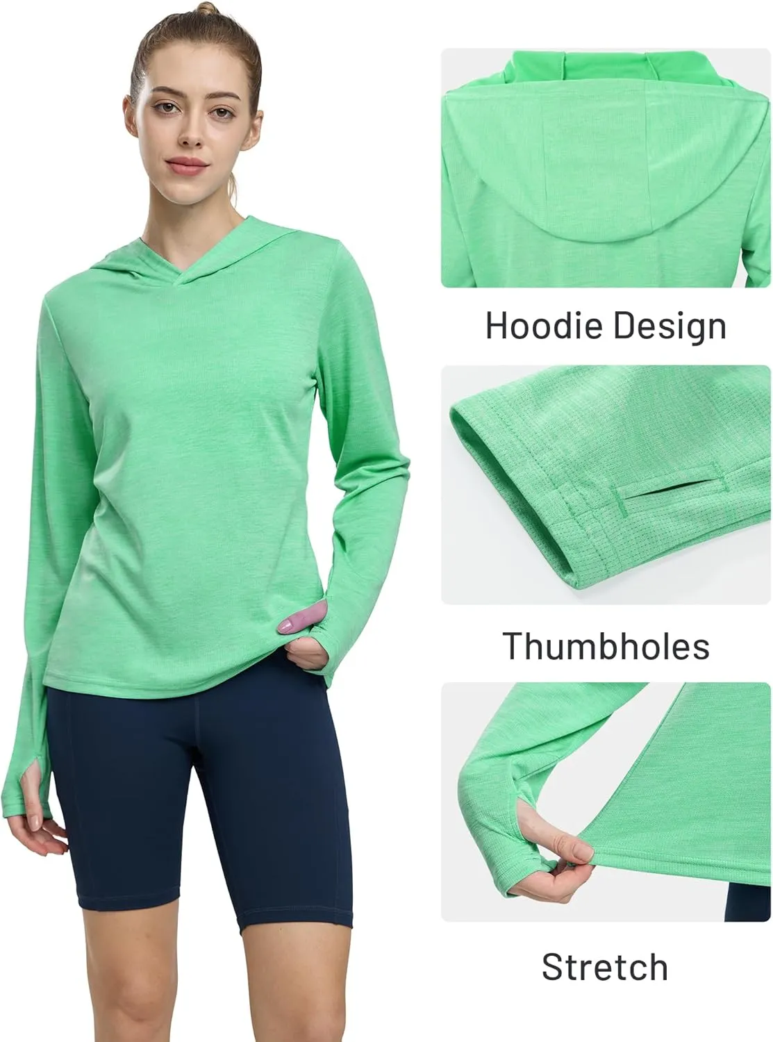 MIER Women's Long Sleeve Workout Shirts Sun Protection Hoodie UPF 50  UV Shirt for Fishing Hiking Running, Lightweight