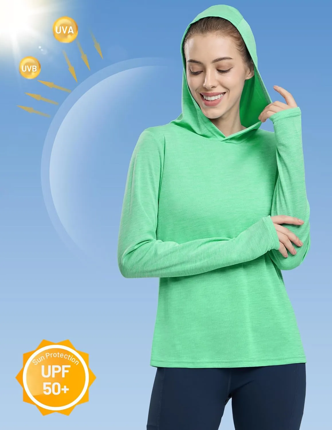 MIER Women's Long Sleeve Workout Shirts Sun Protection Hoodie UPF 50  UV Shirt for Fishing Hiking Running, Lightweight