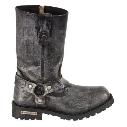 Milwaukee Leather BFR 9006 Men's Distressed Gray 11 Inch Classic Harness Square Toe Boots