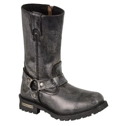 Milwaukee Leather BFR 9006 Men's Distressed Gray 11 Inch Classic Harness Square Toe Boots