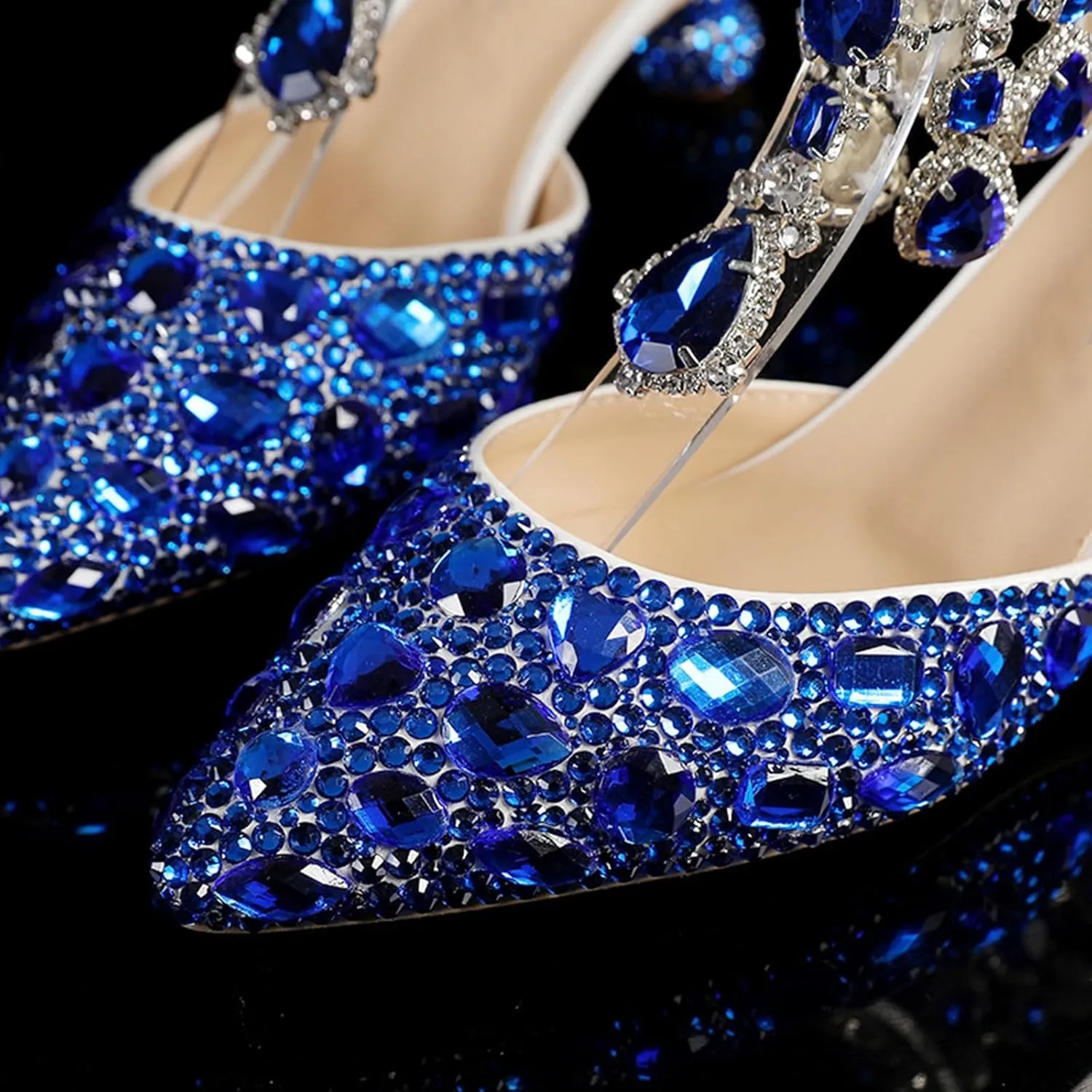 Minishion Womens Rhinestone Wedding Shoes Party Pumps with Ankle Chains