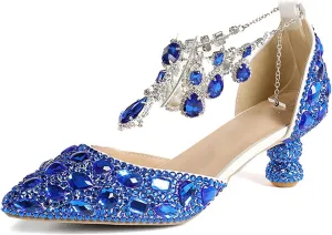 Minishion Womens Rhinestone Wedding Shoes Party Pumps with Ankle Chains