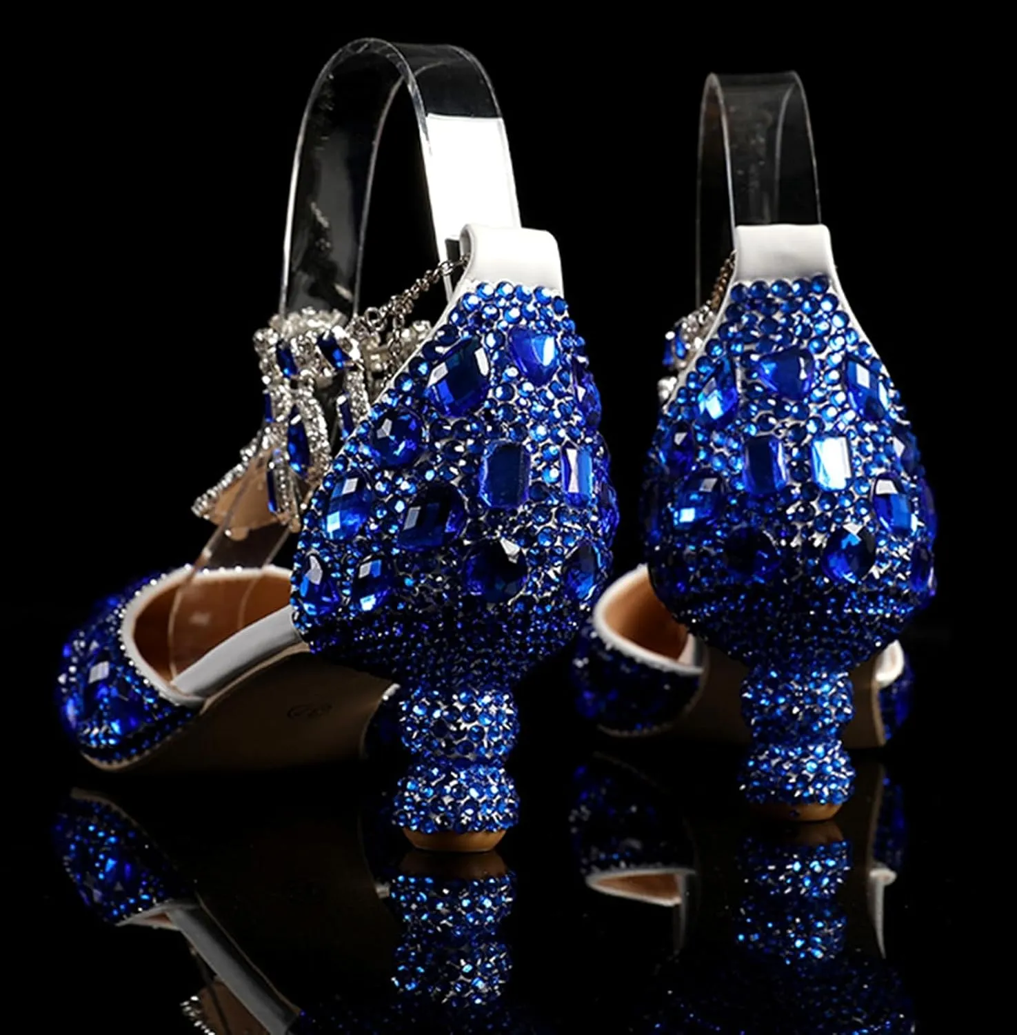 Minishion Womens Rhinestone Wedding Shoes Party Pumps with Ankle Chains