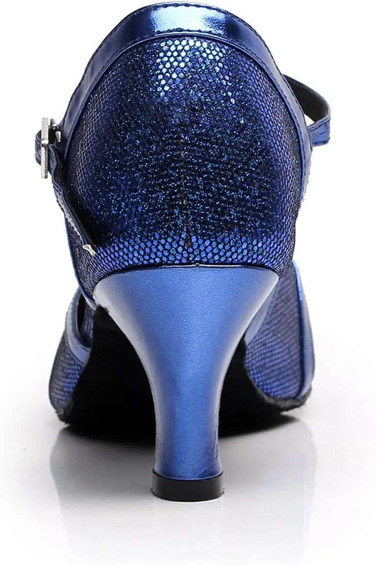Minishion Women's T-Strap Dance Heels Glitter Salsa Ballroom Shoes Wedding Party Pumps