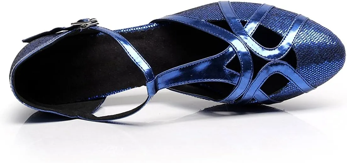 Minishion Women's T-Strap Dance Heels Glitter Salsa Ballroom Shoes Wedding Party Pumps