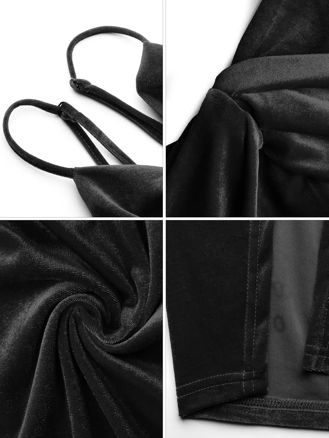 Missufe Women's Sleeveless Spaghetti Strap Wrap V Neck Bodycon Ruched Slit Midi Party Cocktail Velvet Dress