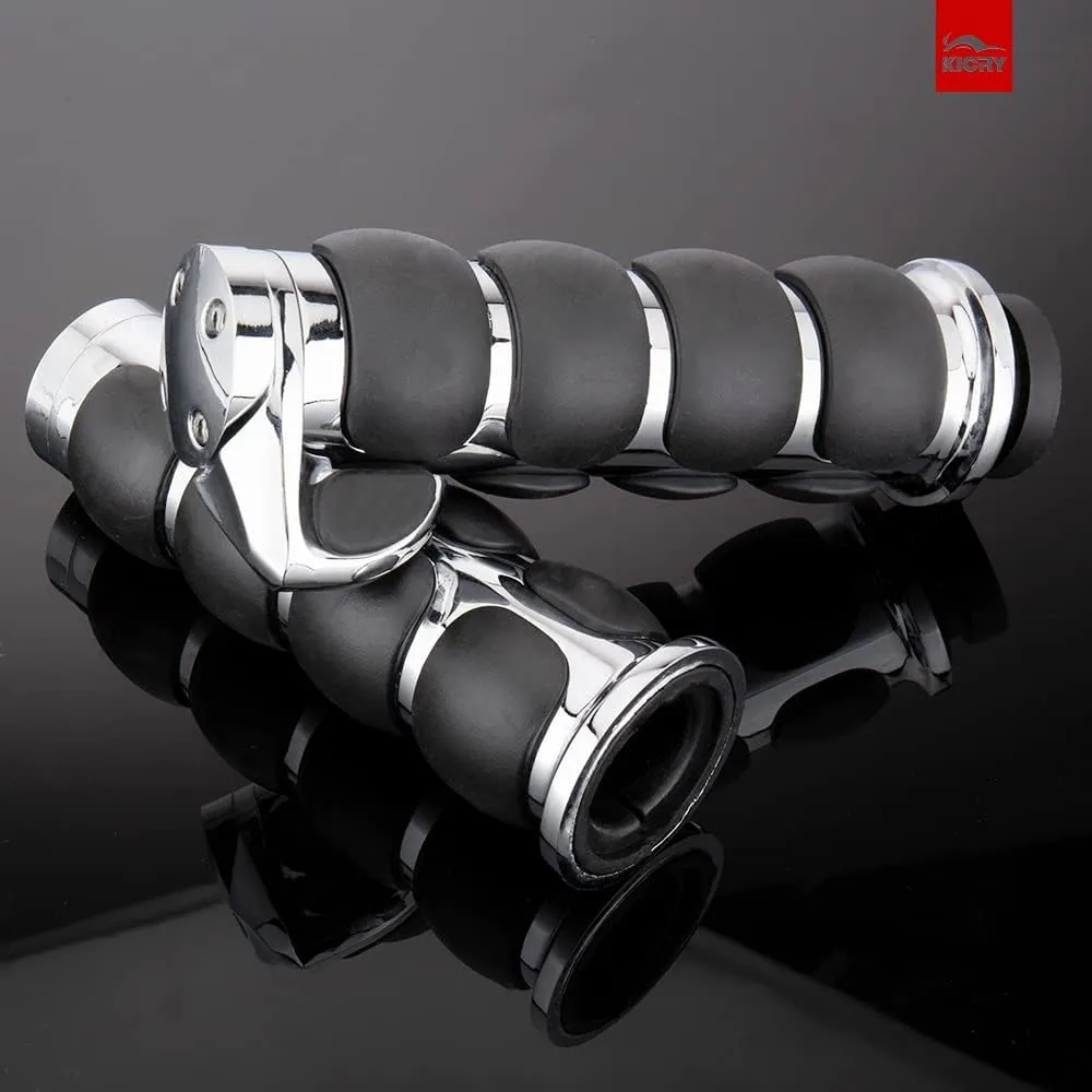 Motorcycle Hand Grips 1 Inch Handlebar Throttle Grips 25MM Chrome Black Aluminum Rubber Compatible with Harley Davidson Dyna Sportster Road King Street Glide Fat Boy Honda Shadow VTX