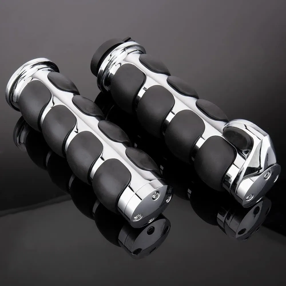 Motorcycle Hand Grips 1 Inch Handlebar Throttle Grips 25MM Chrome Black Aluminum Rubber Compatible with Harley Davidson Dyna Sportster Road King Street Glide Fat Boy Honda Shadow VTX