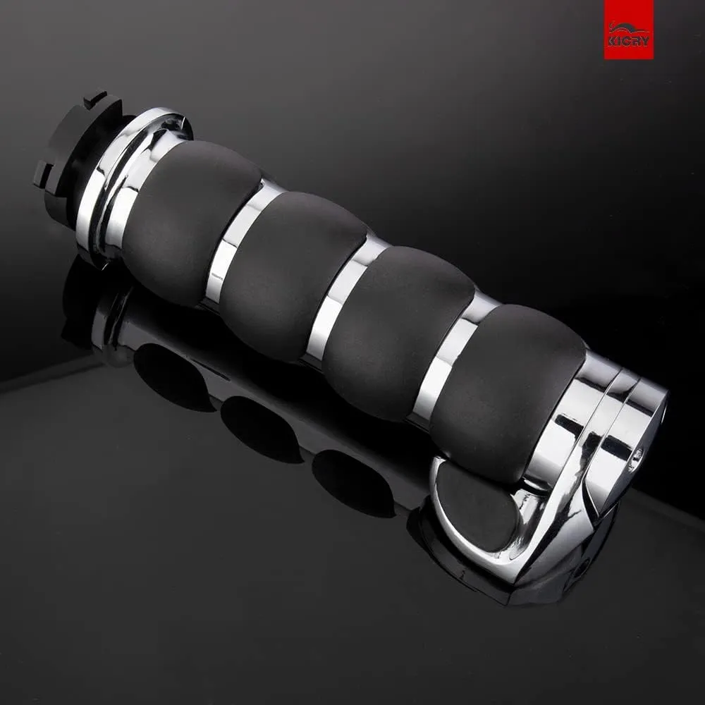 Motorcycle Hand Grips 1 Inch Handlebar Throttle Grips 25MM Chrome Black Aluminum Rubber Compatible with Harley Davidson Dyna Sportster Road King Street Glide Fat Boy Honda Shadow VTX