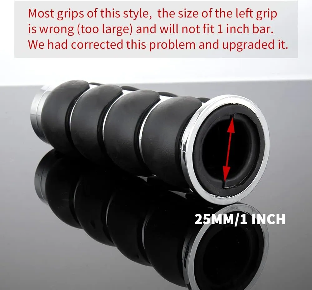 Motorcycle Hand Grips 1 Inch Handlebar Throttle Grips 25MM Chrome Black Aluminum Rubber Compatible with Harley Davidson Dyna Sportster Road King Street Glide Fat Boy Honda Shadow VTX