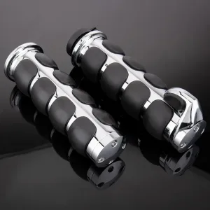 Motorcycle Hand Grips 1 Inch Handlebar Throttle Grips 25MM Chrome Black Aluminum Rubber Compatible with Harley Davidson Dyna Sportster Road King Street Glide Fat Boy Honda Shadow VTX