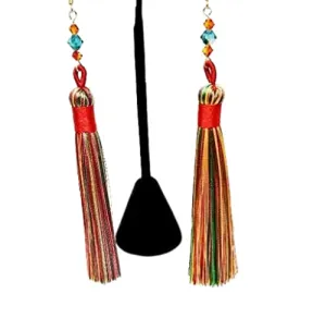 Multi-Color Tassel Long Drop Earrings with Austrian Crystals 4 1/2 Inches long