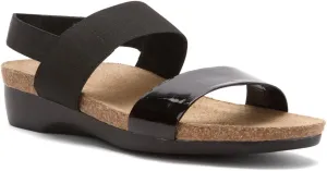 Munro American Women's Pisces Black Patent/Black Fabric Sandal 5 M (B)
