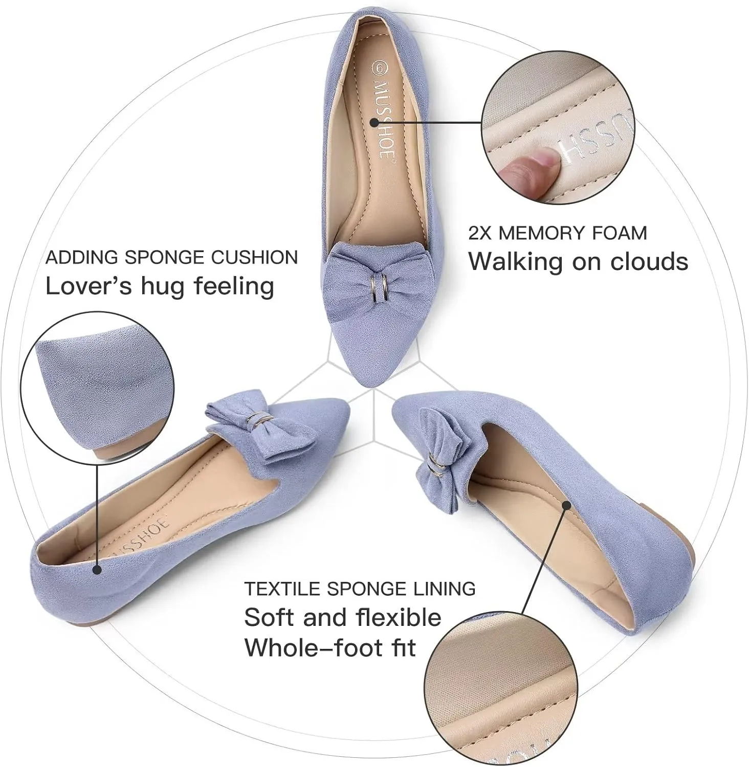 MUSSHOE Flat Shoes Women Comfortable Slip on Women's Flats Dress Shoes for Women
