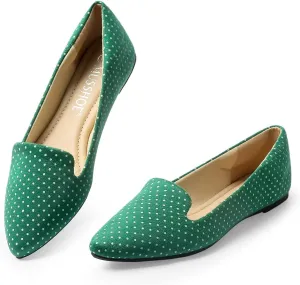 MUSSHOE Flat Shoes Women Comfortable Slip on Women's Flats,Green Polka Dots 6
