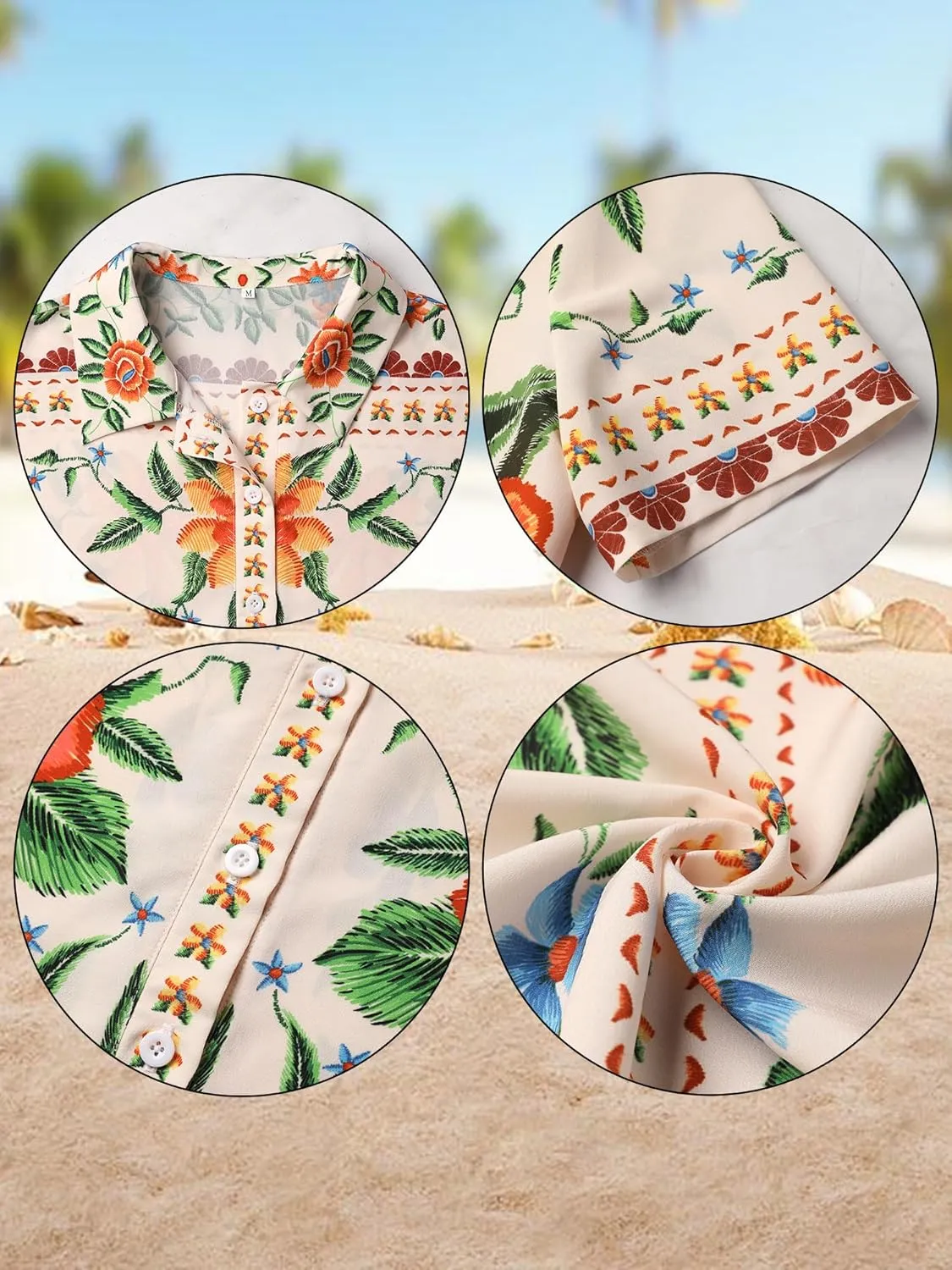 MYMORE ❷⓿❷❺ Womens Hawaiian Shirt Luau Party Tropical Vacation Button Down Shirts Short Sleeve Beach Hawaii Floral Print Top