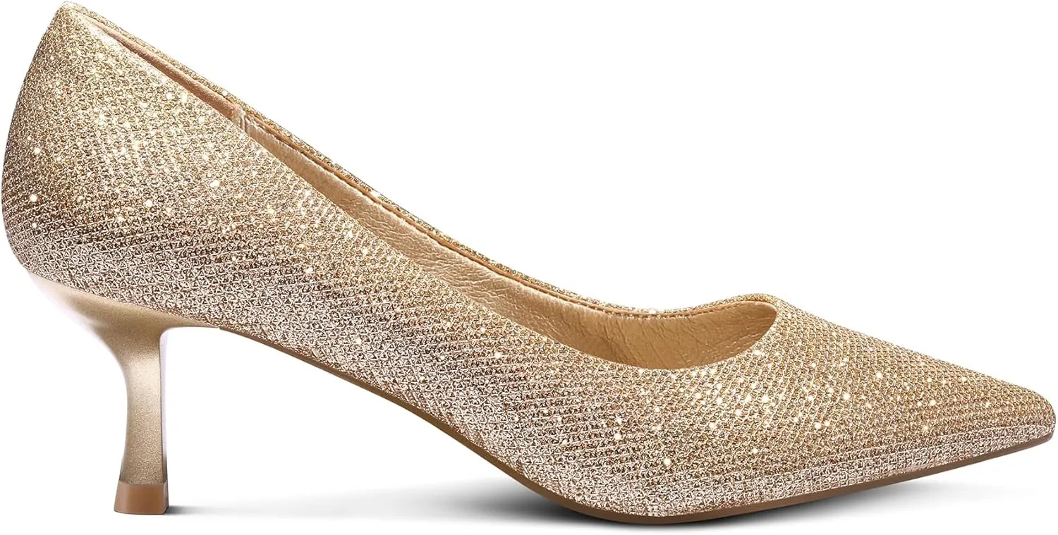 mysoft Kitten Heels for Women Low Heel Pumps 2 Inch Closed Toe Wedding Dress Shoes