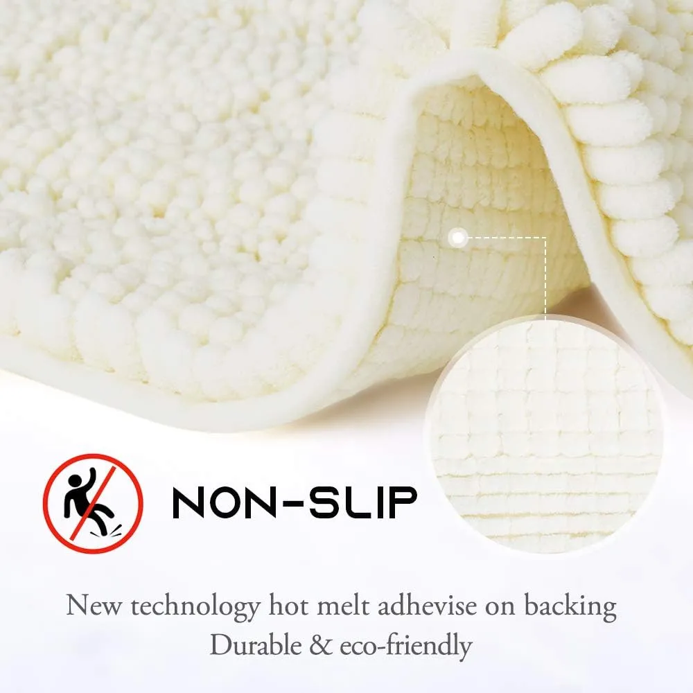 NICETOWN Super Thick Soft Striped Shaggy Chenille Bath Mats Machine Washable Bath Rugs for Bathroom, Dry Fast Water Absorbent Mats for Floor Master Bedroom Kitchen (Cream, Pack 2-20" x 32"/70" x 24")