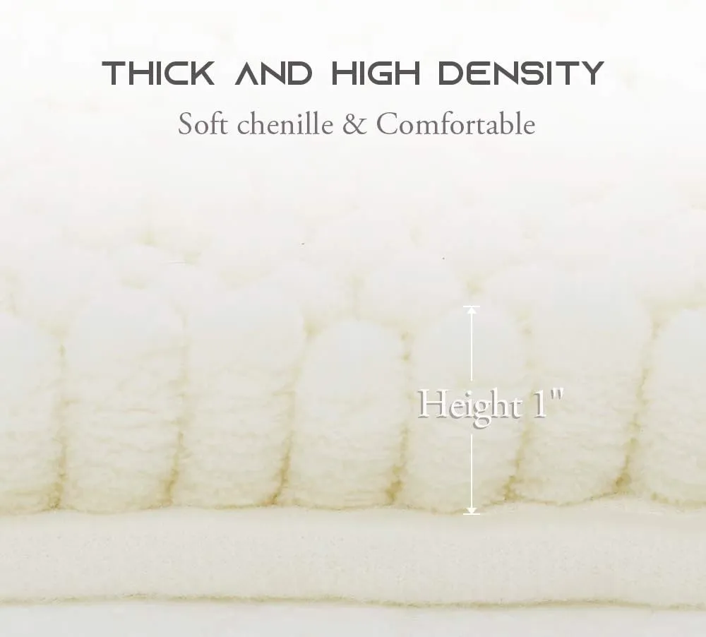 NICETOWN Super Thick Soft Striped Shaggy Chenille Bath Mats Machine Washable Bath Rugs for Bathroom, Dry Fast Water Absorbent Mats for Floor Master Bedroom Kitchen (Cream, Pack 2-20" x 32"/70" x 24")
