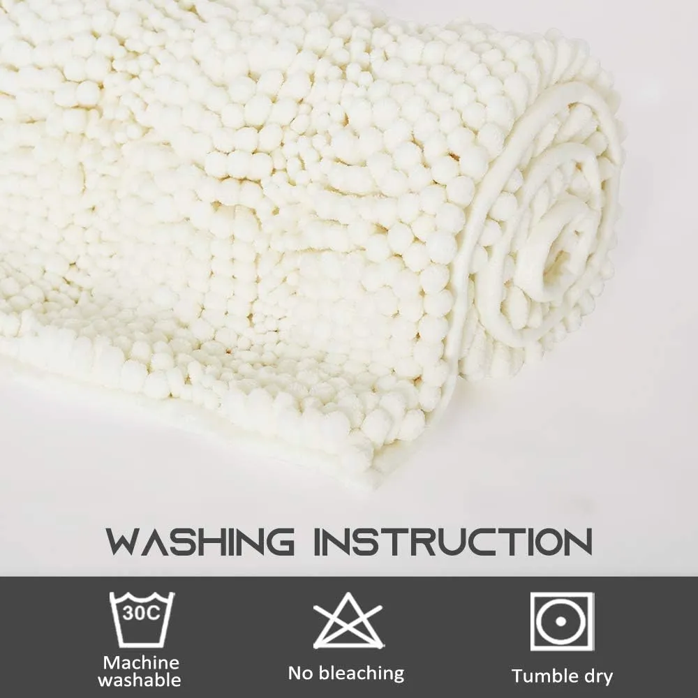NICETOWN Super Thick Soft Striped Shaggy Chenille Bath Mats Machine Washable Bath Rugs for Bathroom, Dry Fast Water Absorbent Mats for Floor Master Bedroom Kitchen (Cream, Pack 2-20" x 32"/70" x 24")