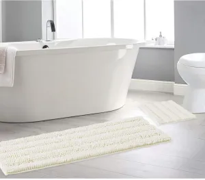 NICETOWN Super Thick Soft Striped Shaggy Chenille Bath Mats Machine Washable Bath Rugs for Bathroom, Dry Fast Water Absorbent Mats for Floor Master Bedroom Kitchen (Cream, Pack 2-20" x 32"/70" x 24")