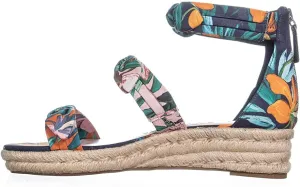 NINE WEST Women's Allegro Wedge Sandal, Navy Multi Fabric, 6
