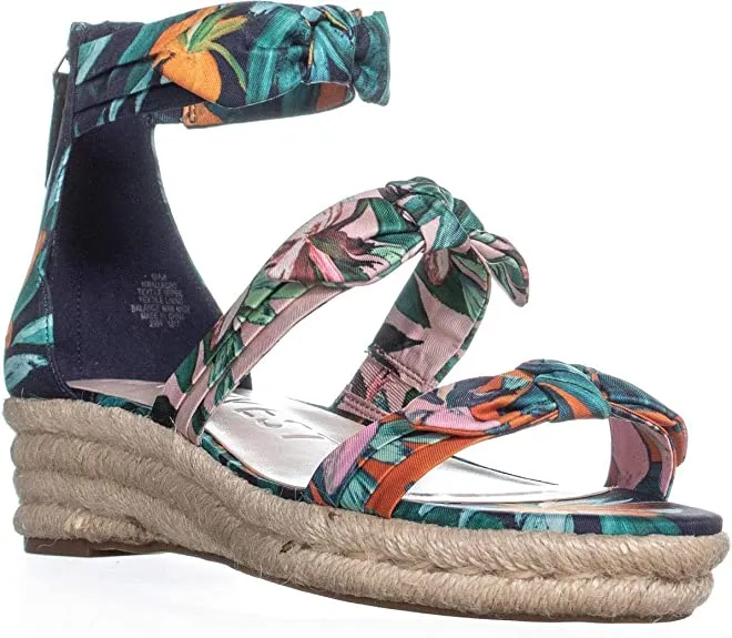 NINE WEST Women's Allegro Wedge Sandal, Navy Multi Fabric, 6