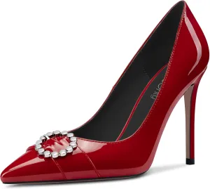 NobleOnly Women High Stiletto Heel Pointed Toe Slip-on Rhinestone Crystal Pumps Wedding Casual Glitter Dress Shoes 3.9 Inches Heels
