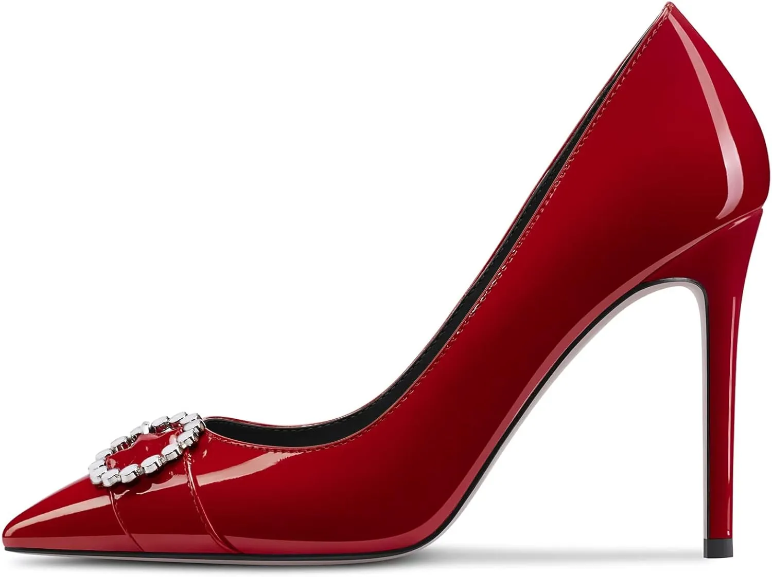 NobleOnly Women High Stiletto Heel Pointed Toe Slip-on Rhinestone Crystal Pumps Wedding Casual Glitter Dress Shoes 3.9 Inches Heels