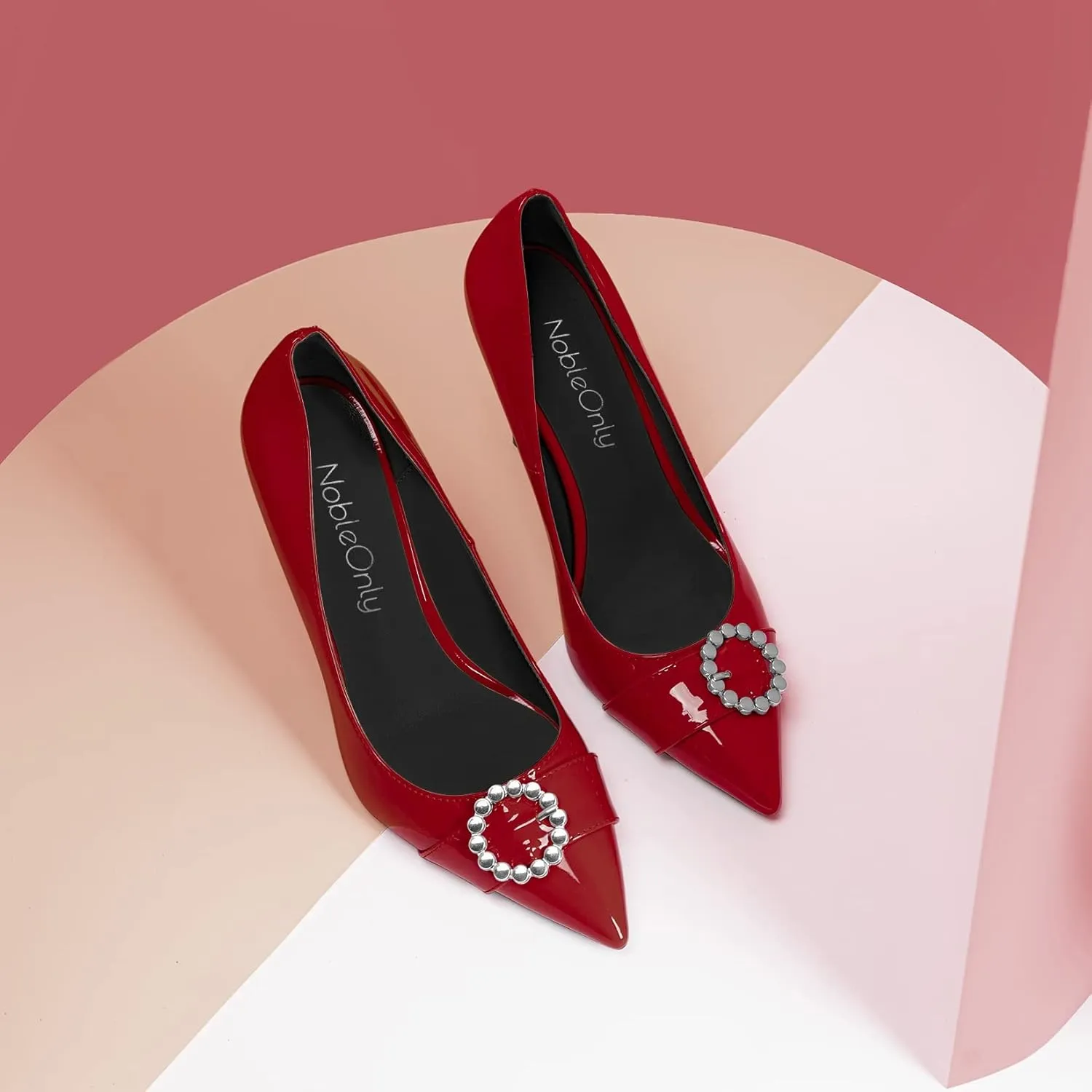 NobleOnly Women High Stiletto Heel Pointed Toe Slip-on Rhinestone Crystal Pumps Wedding Casual Glitter Dress Shoes 3.9 Inches Heels