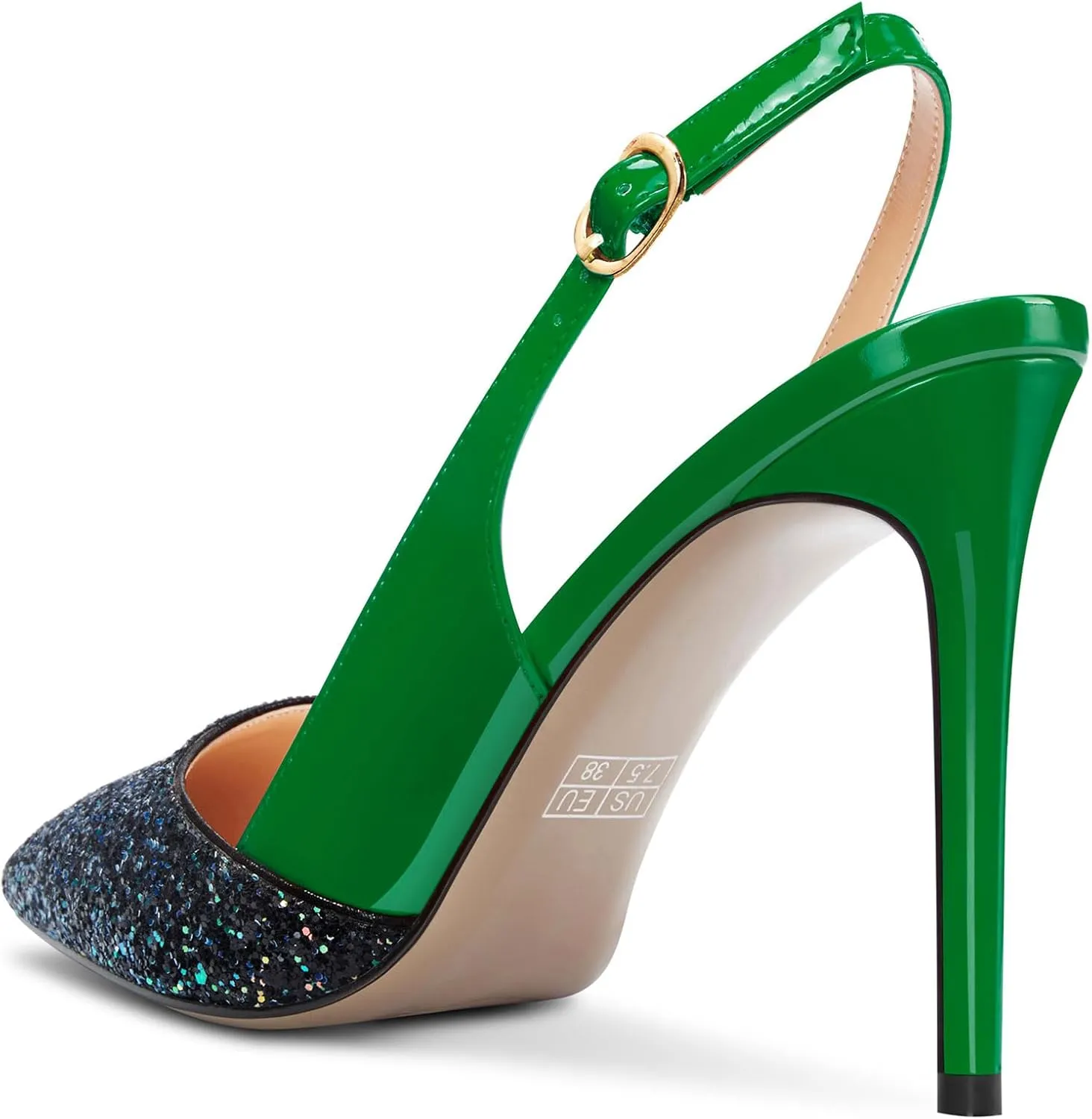 NobleOnly Womens Stiletto High Heel Pointed Toe Slingback Pumps Glitter Patchwork Prom Sexy Dress Shoes 3.9 Inches Heels