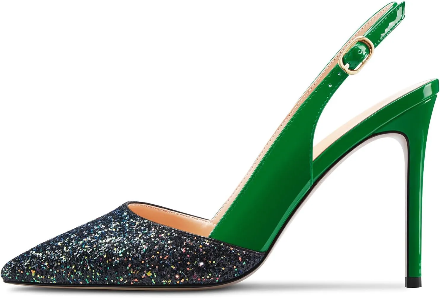 NobleOnly Womens Stiletto High Heel Pointed Toe Slingback Pumps Glitter Patchwork Prom Sexy Dress Shoes 3.9 Inches Heels