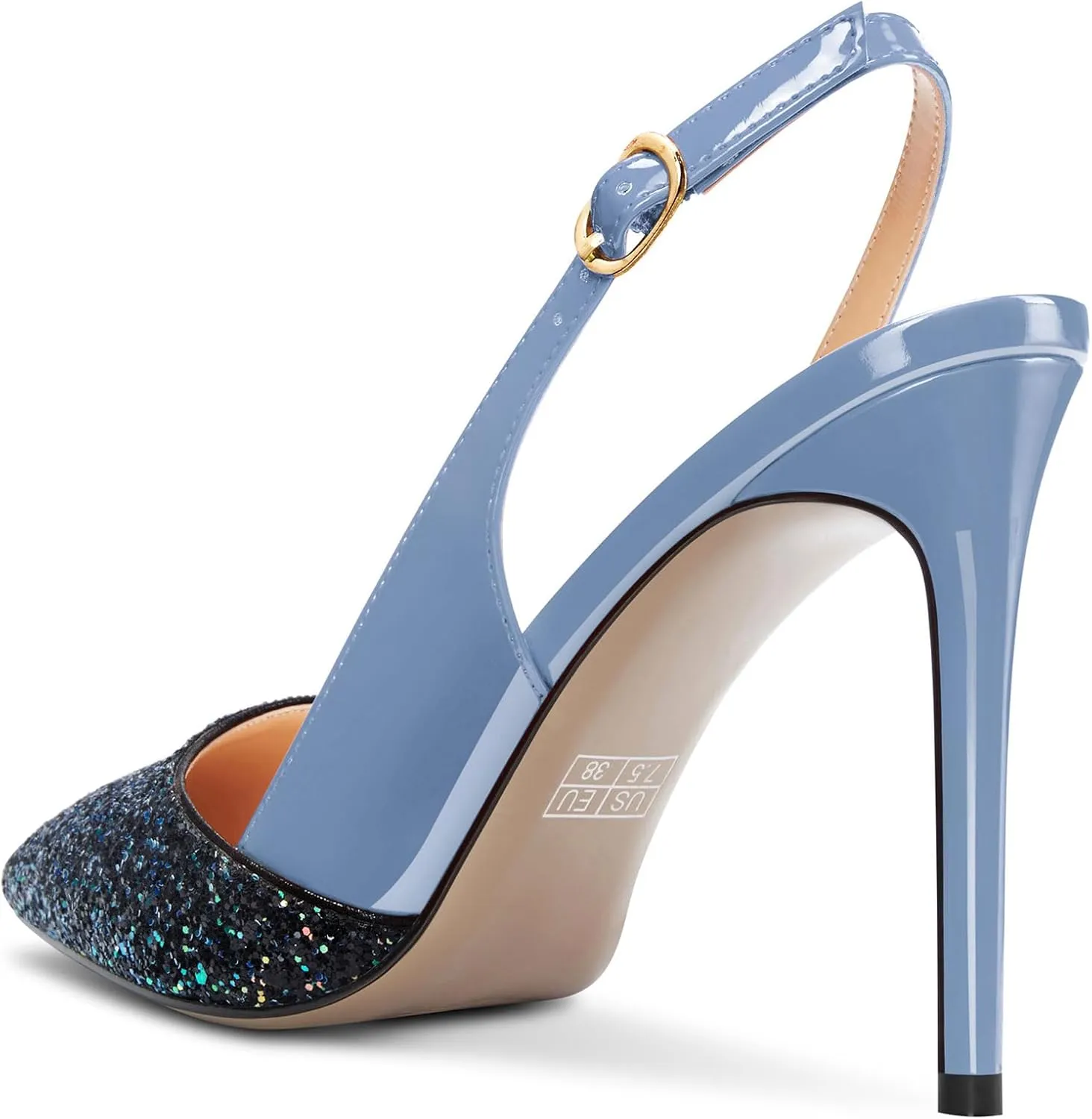 NobleOnly Womens Stiletto High Heel Pointed Toe Slingback Pumps Glitter Patchwork Prom Sexy Dress Shoes 3.9 Inches Heels