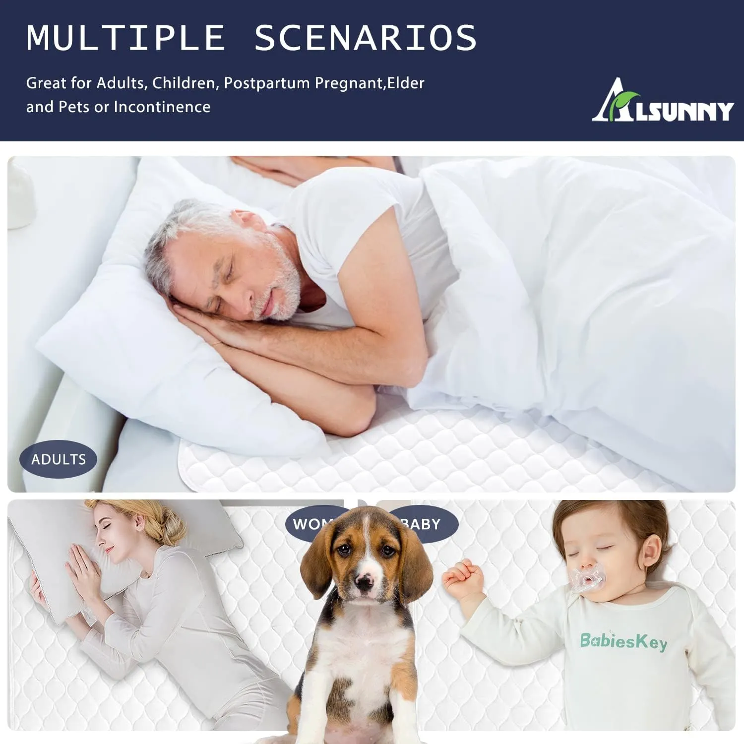 Non-Slip Bed Pads,34"X36" (2 Pack),Waterproof Washable Underpads Mattress Protector,Reusable Highly Absorbency Incontinence Bed Pads for Aldults,Seniors and Pets