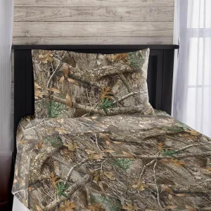 Northwest Realtree 3-Piece Twin Sheet Set, 1 Fitted Sheet, 1 Flat Sheet, 1 Pillowcase, Camo Bedding, Cabin Sheets, Realtree Edge