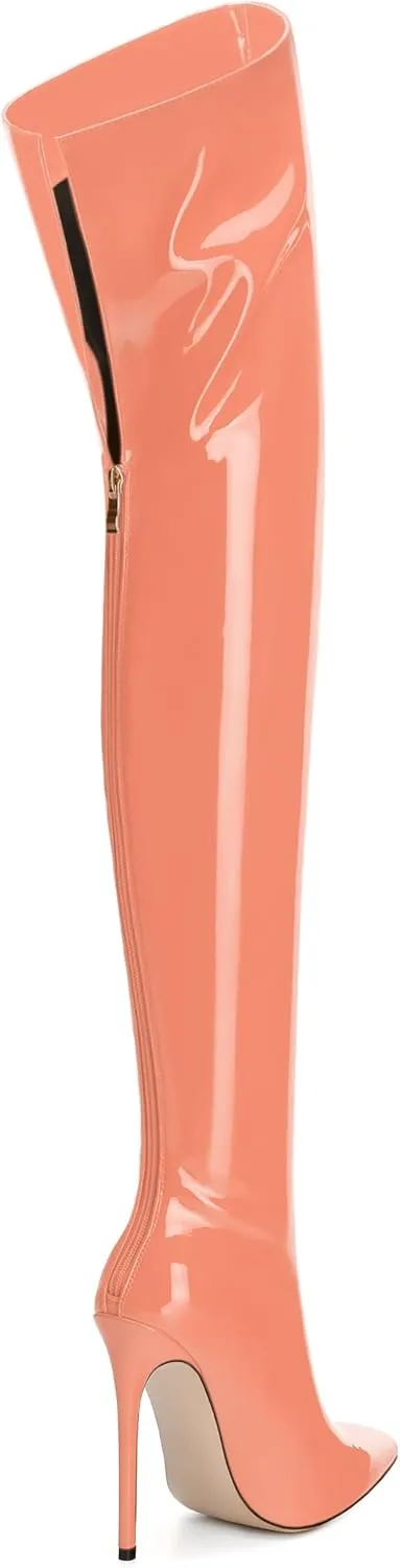 NUMALEO Women's Over the Knee Thigh High Boots Stiletto Pointed Toe Zipper Tall Boots Sexy High Heel Patent Long Boots for Women Fall Fashion Dress Boots