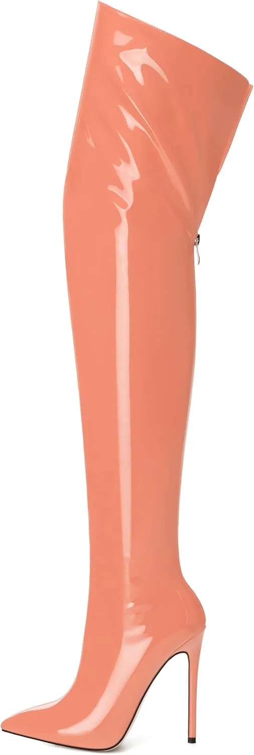 NUMALEO Women's Over the Knee Thigh High Boots Stiletto Pointed Toe Zipper Tall Boots Sexy High Heel Patent Long Boots for Women Fall Fashion Dress Boots