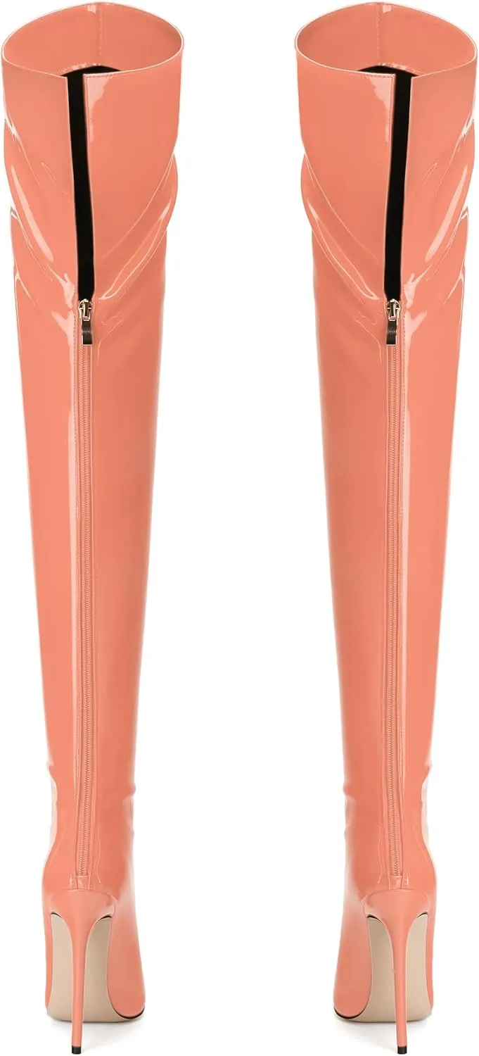 NUMALEO Women's Over the Knee Thigh High Boots Stiletto Pointed Toe Zipper Tall Boots Sexy High Heel Patent Long Boots for Women Fall Fashion Dress Boots