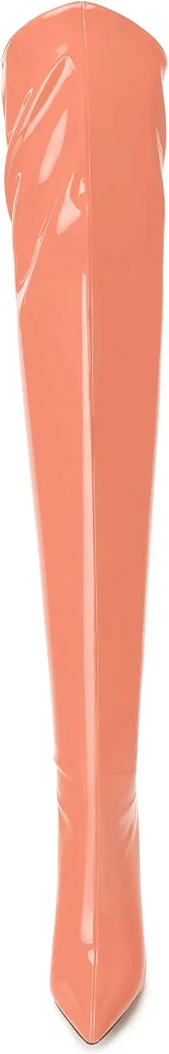 NUMALEO Women's Over the Knee Thigh High Boots Stiletto Pointed Toe Zipper Tall Boots Sexy High Heel Patent Long Boots for Women Fall Fashion Dress Boots