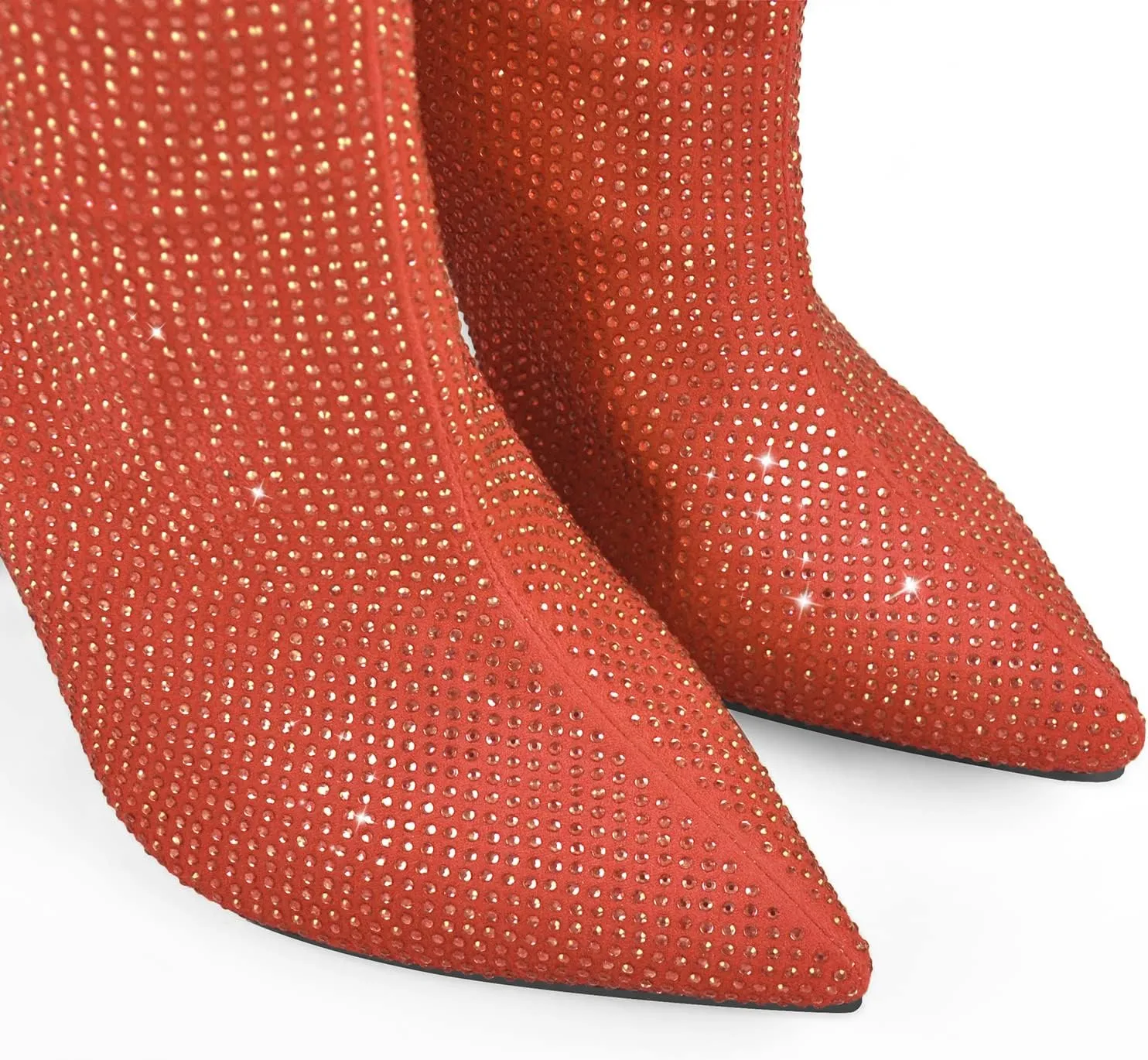 onlymaker Knee High Rhinestone Boots Chunky Heels Pull-on Point Toe Glitter Sequins Booty