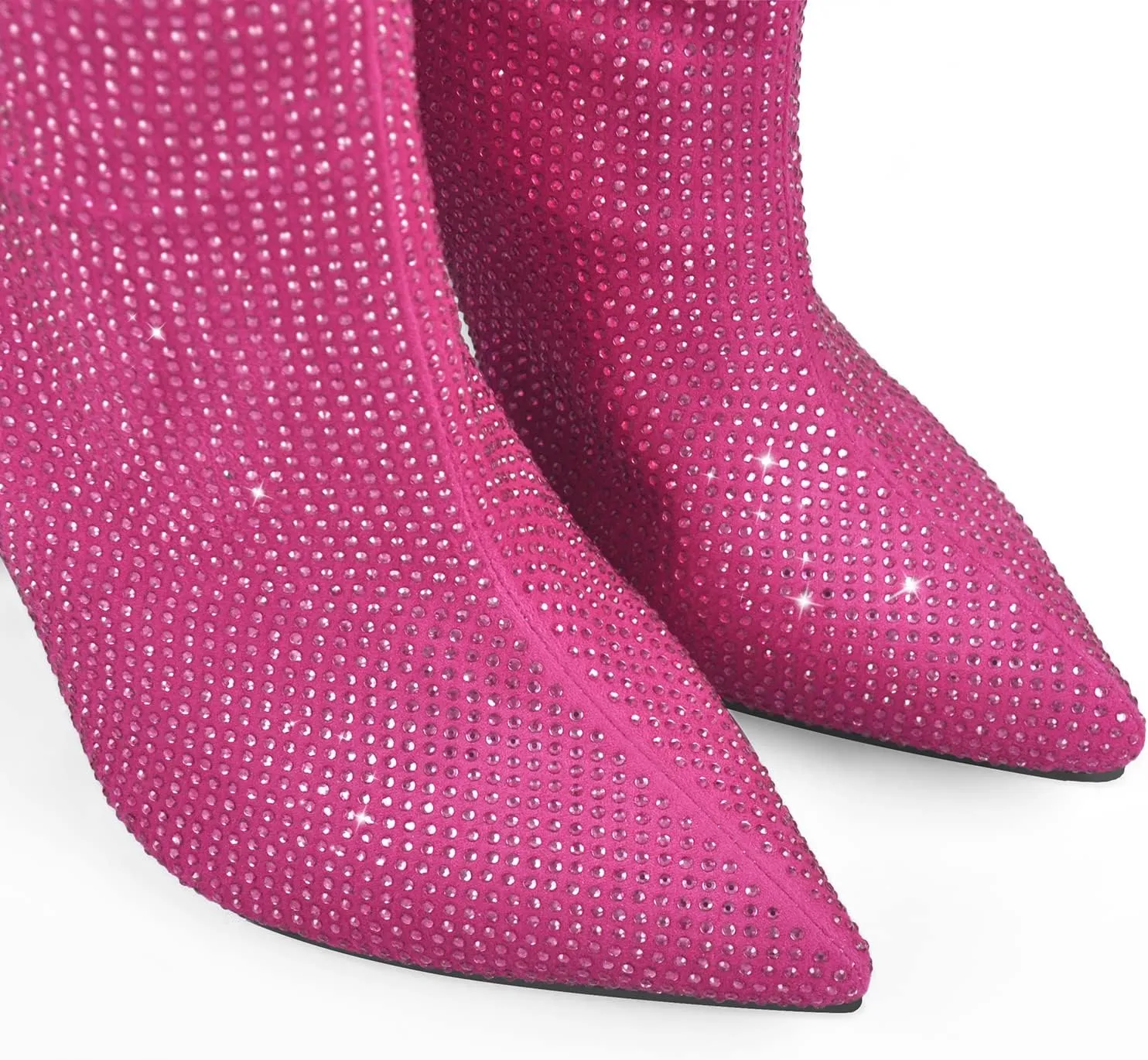 onlymaker Knee High Rhinestone Boots Chunky Heels Pull-on Point Toe Glitter Sequins Booty