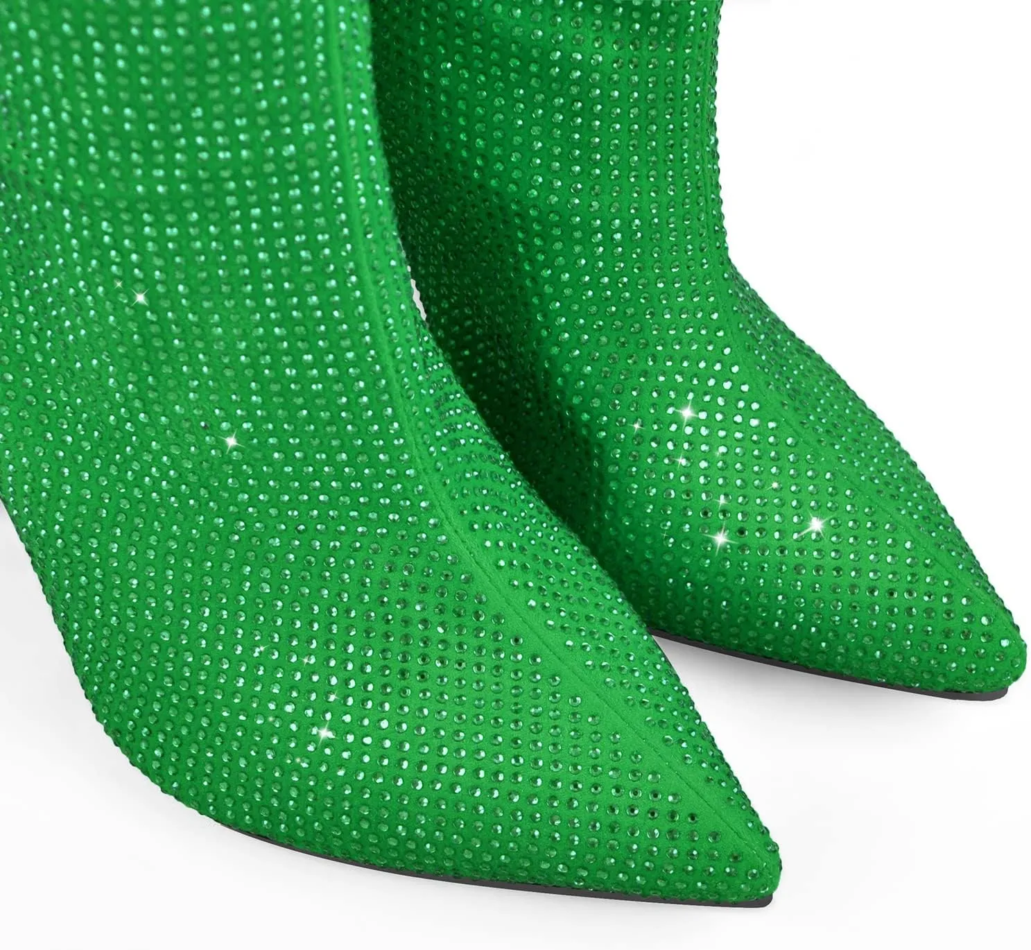 onlymaker Knee High Rhinestone Boots Chunky Heels Pull-on Point Toe Glitter Sequins Booty