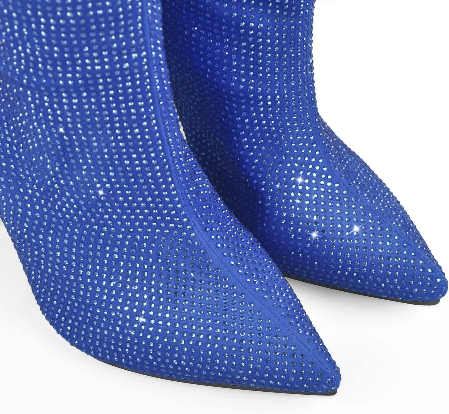 onlymaker Knee High Rhinestone Boots Chunky Heels Pull-on Point Toe Glitter Sequins Booty